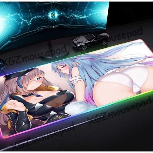 XGZ Large RGB Colorful Mouse Pad Black Lock Edge Anime Sexy Ass Girl Custom Computer Desk Mat Rubber Non-slip 900x400 / 800x300
