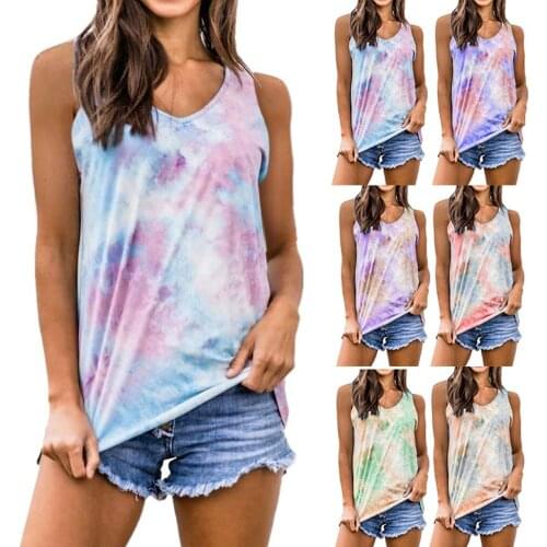 Home&Nest 2020 Summer Womens T-shirt Casual O-Neck Sleeveless Tie Dye Gradient Printing Tee Tops Plus Size S-5XL Femme Clothes