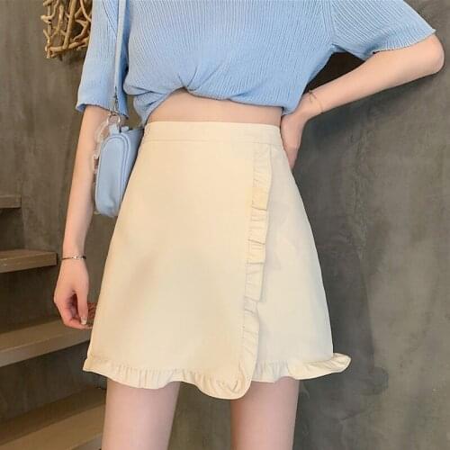 Womens New Short Skirt High Waist Slimming Ruffled Irregular Hip-length Half-length A-line Skirt All-match Short Skirt Women