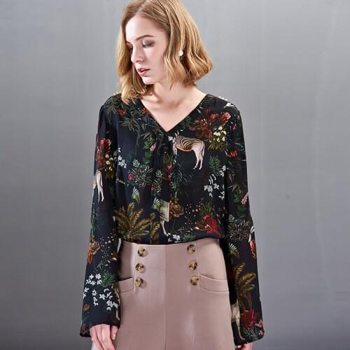 Womens Blouses and Tops Silk black animal Floral Office Formal Casual Shirts Plus Large Size Spring Summer Sexy Haut Femme