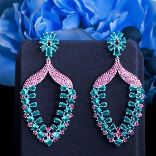 ThreeGraces Brand Gorgeous Green CZ Crystal Silver Color Long Big Dangle Drop Earrings for Women Wedding Banquet Jewelry ER641