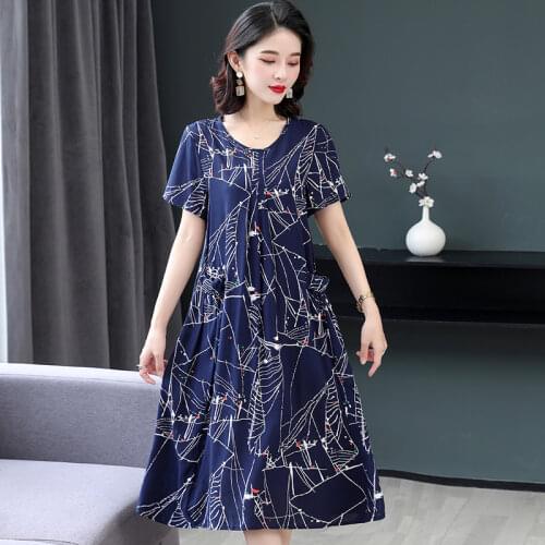 Summer Retro Print Women short Sleeve cotton plus size Dress Ladies Large Size Holiday Beach Vestidos