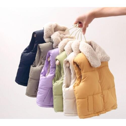 Winter Vest Kids Boys Infant Girl Clothing Toddler Vest Sleeveless Solid Color Turn-down Collar Down Vest For 1-8 Y Kids Girls