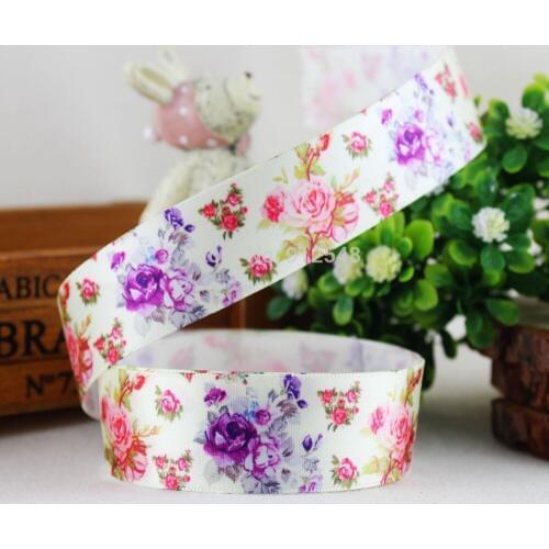 1412209 ,22mm flowers Series High quality Printed Polyester ribbon , DIY handmade materials, wedding gift wrap