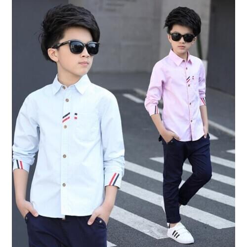 2018 Boys Clothes New Spring Autumn Boys' Cotton Casual Shirts Kids Long Sleeve Shirt Boys Blouses Turn-Down 3 Collar Shirt