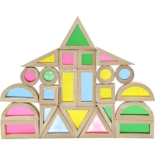 24pcs/set Baby Montessori Stacking Rainbow Blocks Wooden Assembling Building Blocks Educational DIY Toys for Kids Children