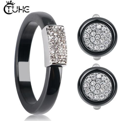 3MM Withd Crytal Rings And Stud Earrings Women Jewelry Set Bling Rhinestone Australia Crystal Female Jewlery Sets