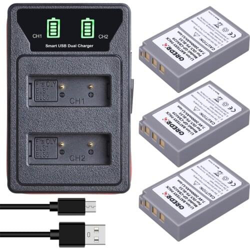 3x PS-BLS5 BLS5 BLS-50 BLS50 Battery + Charger for Olympus PEN E-PL2, E-PM2, OM-D E- M10, E-PL5, E-PL6, E-PL7, E-M10 II Stylus1