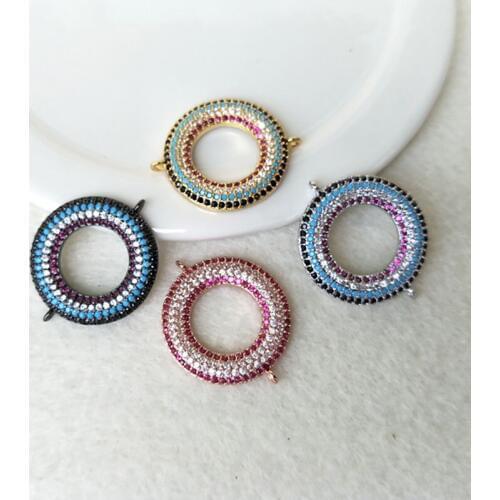5 Pieces Turkish Style Double Bails Round Connector Micro pave CZ zircon Beads Charms DIY Bracelet necklace Jewelry Finding C109