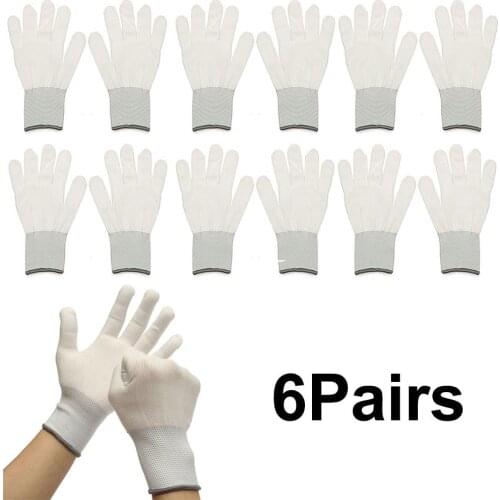 6 Pairs Nylon Anitslip White Work Gloves for Car Vinyl Wrapping Window Sticker Film Tint Application Auto Wrap Tools Promotion