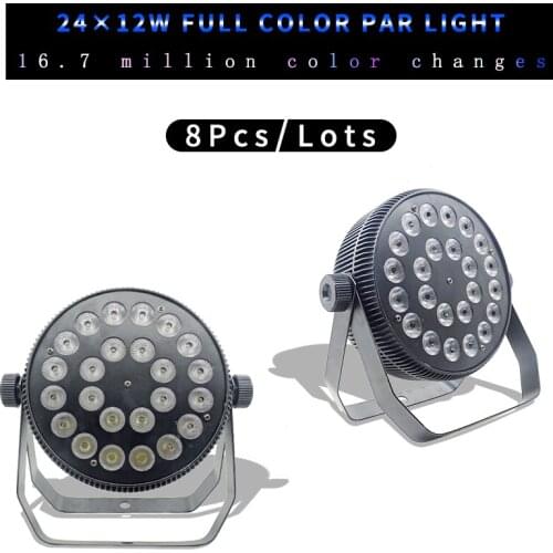 8pcs/lots 24x12W RGBW 4in1 Par Led Flat Led Par Can Light 24*12W Stage Staining Lighting for Party KTV Disco DJ