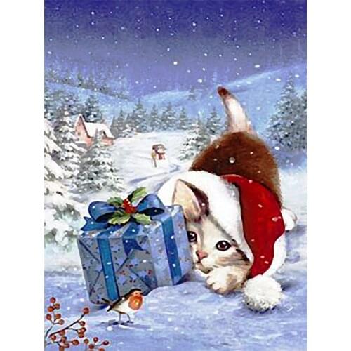 5D diamond painting full diamond new Christmas cat mosaic embroidery decoration home decoration