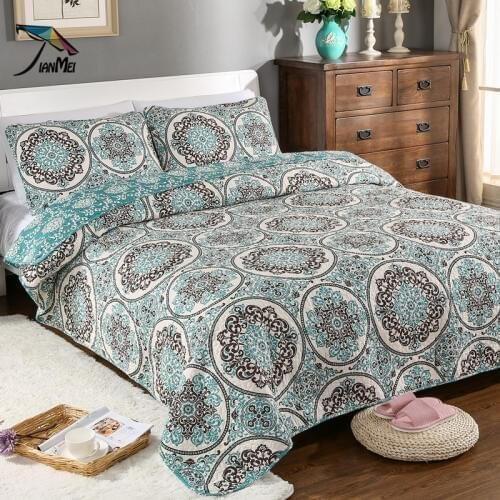 American 3Pcs Set Cotton Quilt Summer Thin Comforter Green Floral Rural Quilting Bed Cover Bedspread coverlet edredon couette