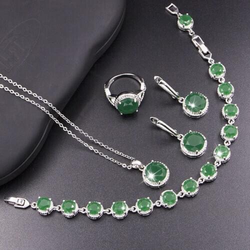Dandy Will Green Silver 925 Jewelry Sets For Women Engagement/Party Gift Dangler Earrings Necklace Ring Pendant Bracelets