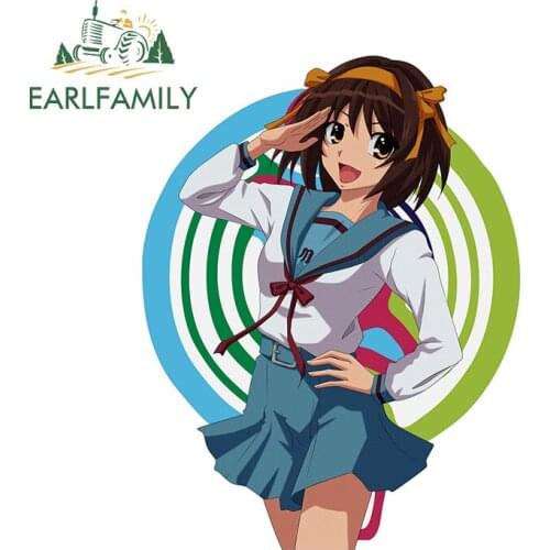 EARLFAMILY 13cm x 10.1cm for Suzumiya Haruhi Anime Car Assessoires Decal Sunscreen Funny Car Stickers Trunk Bumper Decoration