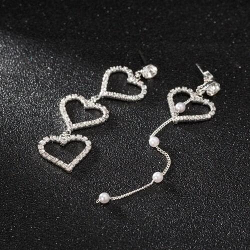 Korean trendy Big circle pearl earrings for women handmade pearl heart rhinestones dangle earring jewelry E576
