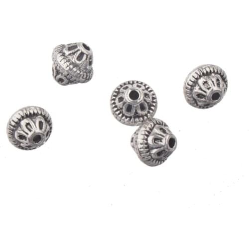 Space Beads 7mm Bracelets Artifact Earrings Accessories DIY Round Flower Solid Silver Metal Ornaments Jewelery Components 70pcs