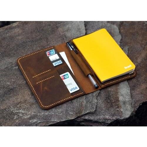 Vintage A6 notebook field notes leather Portfolio cover / distressed leather travel journal cover with card pen slot