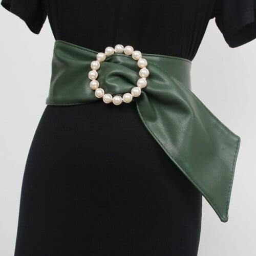 Circular Pearl Buckle Waistband Wide Irregular Adjustable Plus Size Waist Belt Double-faced Pu Corset Soft Faux Leather Ceinture