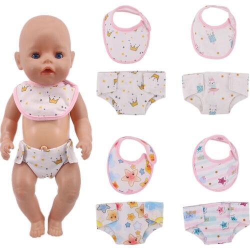 Doll Cute Star 2Pcs=Mouth Towel+Panties Pattern Cotton Fit 18 Inch American&43Cm Born Baby,Generation, Birthday Girls Toy Gift