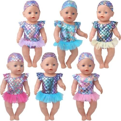 43 Cm Boy Dolls Dress Swimsuit Shiny Fish Scale Swim skirt Newborn Baby Toys Accessories Fit 18 Inch Girls Doll Gift f883