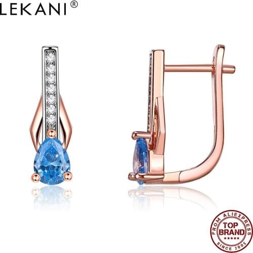 LEKANI Romantic Stud Earrings Blue Water Drop 5A Clear Cubic Zircon Fashion Earring For Women Wedding Jewelry Free Shipping