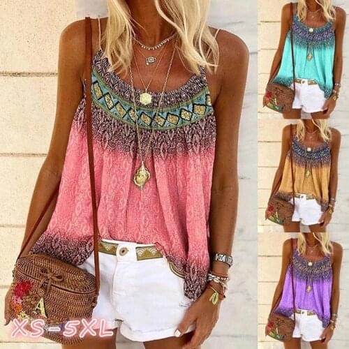 Summer Vest Women Camisole 2021 New Casual Loose Beach T shirt Boho Print Tops for Women Plus Size Ladies Sleeveless Tank Tops