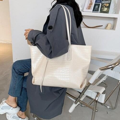 Soft leather Women Tote Bag Alligator Pattern Large Capacity Female Shoulder Bag Casual Solid Color Shopping Handbag ZD1835