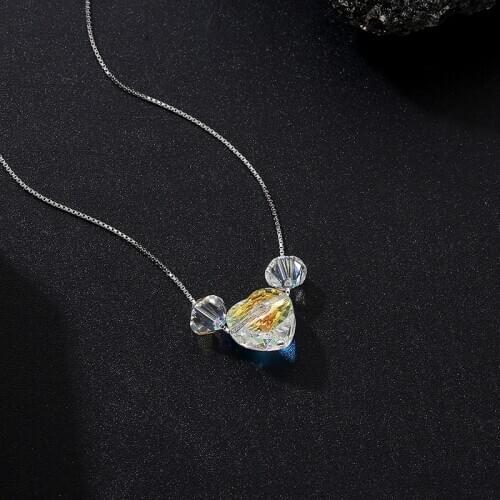 New Design Beads Necklace Pendant Colorful Heart Crystals From Swarovski For Women Silver Color Chain DIY Jewelry Gifts