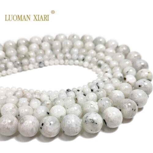 Wholesale 100% Natural Black Point White Moonstone Round Stone Beads For jewelry Making DIY Bracelet Necklace 4/6/8/10/12mm