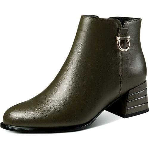 Autumn Winter Ankle Work & Safety Boots Women Shoes Black Elegant Shoes Women Boots Shoes Genuine Leather Short Plush Warm A214