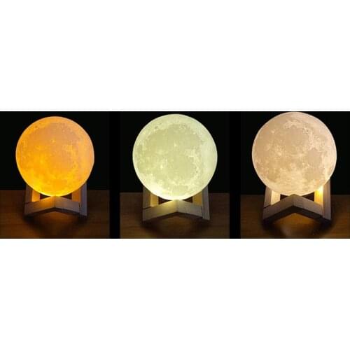 Rechargeable 3D Print Moon Lamp Touch Switch Bedroom Bookcase Night Light Home Decoration Valentines Day Kids Gift 3 Colors