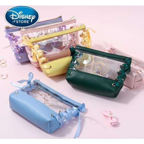 Disney Princess Transparent Lady Cosmetic Bag Girl Trumpet Hand Hold Portable Minnie Travel Waterproof Toiletry Bag Storage Bags