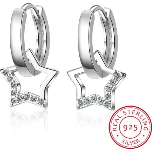 Real 925 Sterling Silver Hollow Star Hoop Earrings For Women Sterling-silver-jewelry Small Creole Earring Boucle D'oreille