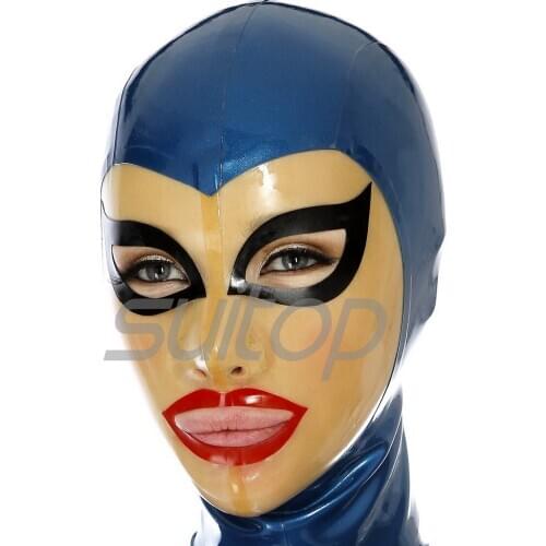 Suitop free shipping rubber fetish mask sexy latex hood in black ,clear and redcolor