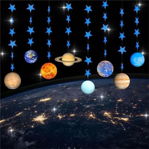 DIY Eight Planets Banner Outer Space Galaxy System Theme Party Decoration Baby Shower Boy Birthday Party Decorations Background