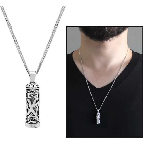 Tesbihane Arabic "Muhammad" Written 925 Sterling Silver Cevşen Necklace