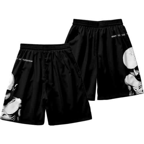 Mens Fitness Training Loose Shorts Running Beach Pants Summer New Sports Casual Black Printed Pants