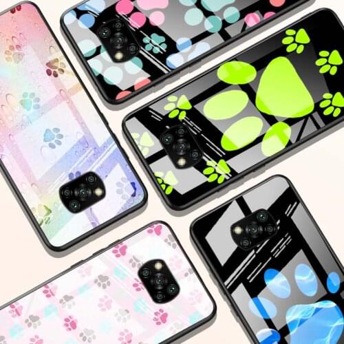 Dog foot Paw for Xiaomi POCO X3 NFC F3 M2 X2 F2 Redmi K30 Redmi Note 9 Pro Luxury Tempered Glass Phone Case Cover