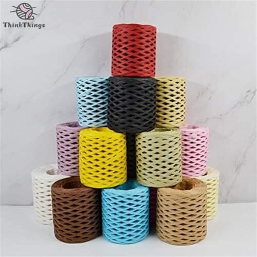 ThinkThings 200meters/roll Raffia Straw Paper Yarn Plush Rope Ribbon for DIY Hats Handbags Cushions Packing Material