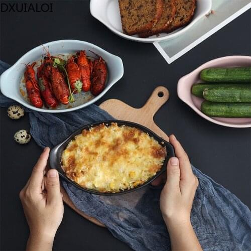 DXUIALOI Modern Simple Ceramic Cheese Baked Rice Plate Microwave Western Food Plate Creative Kitchen Household Dish Plate