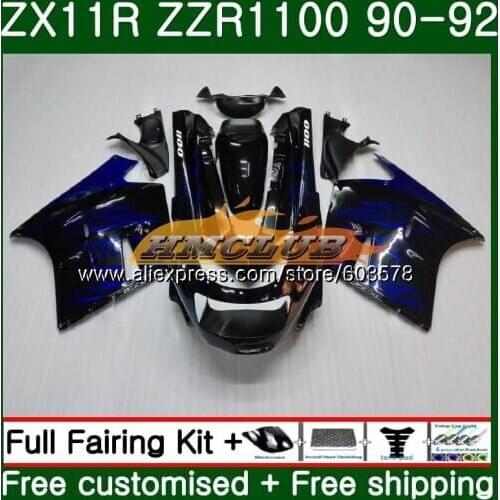 Body For KAWASAKI NINJA ZX-11R ZZR 1100 ZX 11R 1990 1991 1992 28CL.56 ZZR1100 ZX11 ZX-11 R ZX-11R 90 91 92 Fairing Blue flames