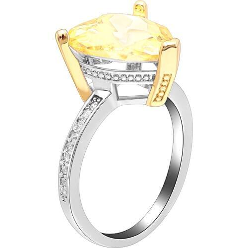 UFOORO Shining Clear Yellow Love Whole-hearted Zircon White Gold Ring For Women Jewelry Three-Claw Inlay Setting Wedding Rings