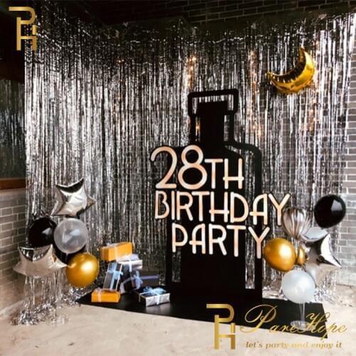 Adult Kids Birthday Party Decoration Backdrop Curtain Gold Happy Birthday Balloon Foil Rain Curtain Party Baby Shower Decoration