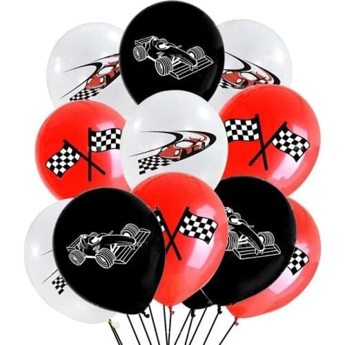12pcs/lot White Black Racing Flag Cars Latex Balloon Motorcycle Checkered Car Race Birthday Party Decoration Ballons Kids Globos