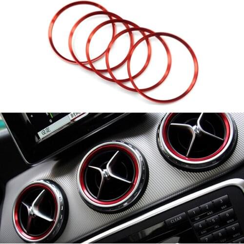 5pcs/Set Red AC Air Condition Vent Outlet Ring Replacement Cover Trim For 2013-18 Mercedes Benz GLA Class
