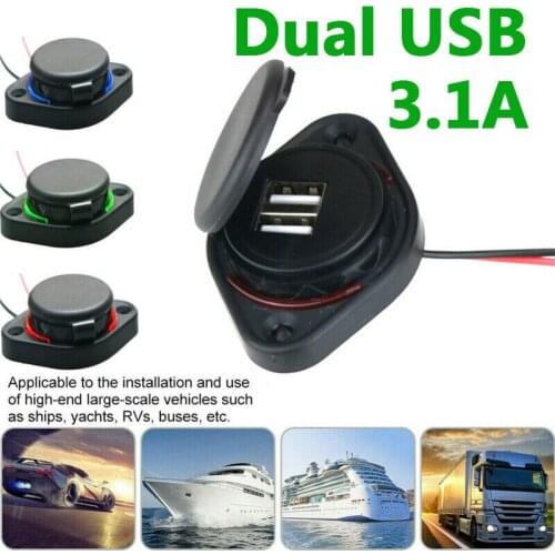 3.1A Dual USB Charger Power Socket Adapter Charging Panel Mount for 12-24V Car Boat