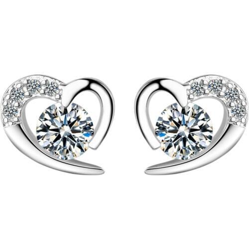 Utimtree Romantic Top Quality Crystal Heart Earrings for Women Sterling Silver 925 CZ Zircon Wedding Stud Earring Bridal Jewelry