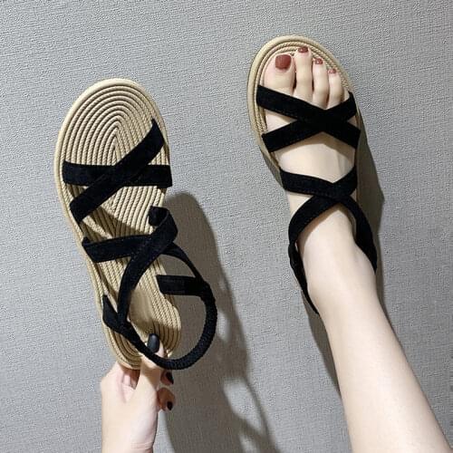 2021 New Summer Rome Sandals Shoes Woman Cross Belt Sandals Flat Beach Sandalias Ladies Sandalia Feminina Open Toe Shoes