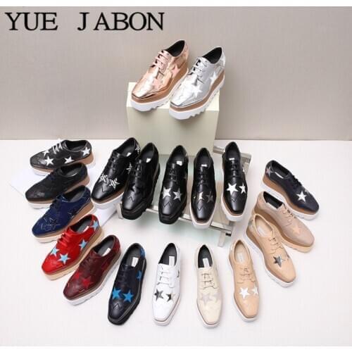 Wholesale Lady platform shoes, Genuine leather wedge square toe shoes, hot sale height increasing star shoes Wedge Heels Shoes